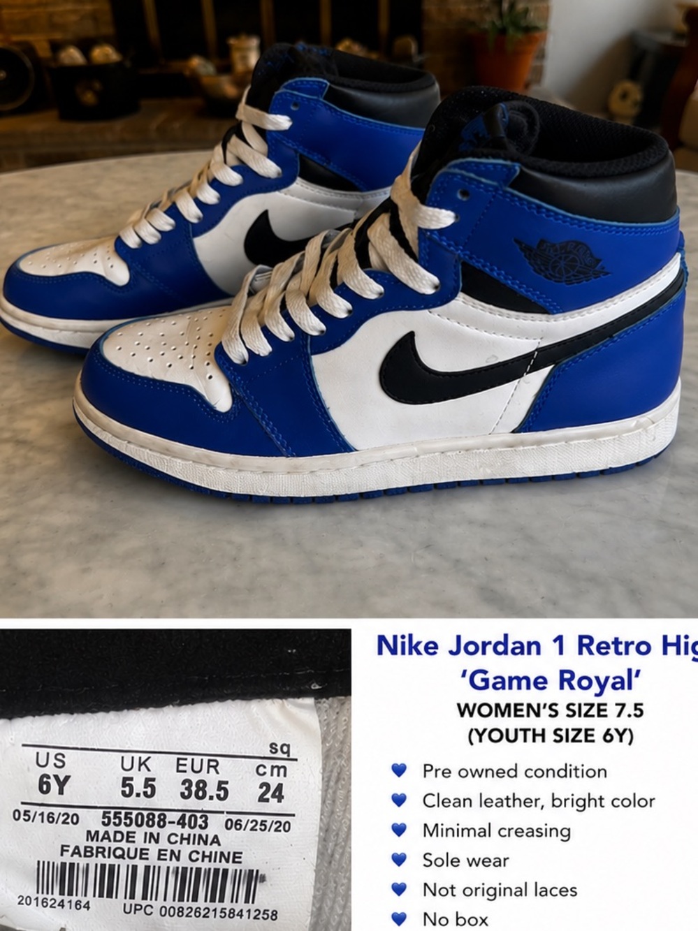 Nike Women's Jordan 1 High Top Sneakers - Blue / White / Black